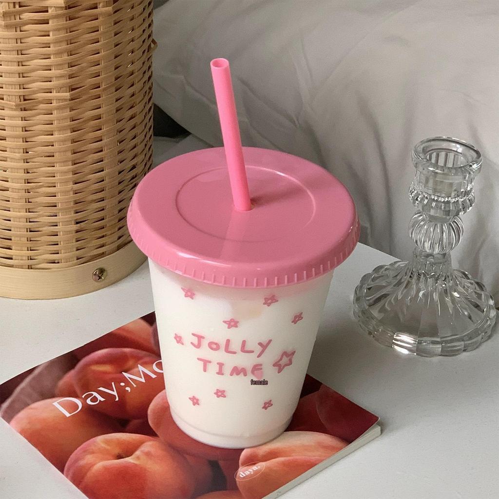 Large Capacity Summer Straw Cup for Girls - Perfect for Home, Travel, Milk Tea, Coffee, and Cold Drinks.