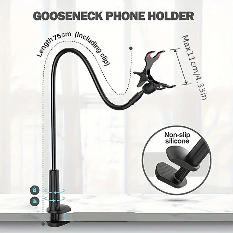 Phone Clip On Stand Holder with Grip Flexible Long Arm Gooseneck Lazy Bracket Mount Clamp for IPhone 15 Pro Max  Accessories New