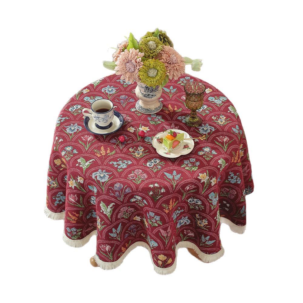 Nordic Pastoral Round Tablecloth with Small Tassels - Imitation Cotton Linen Fabric