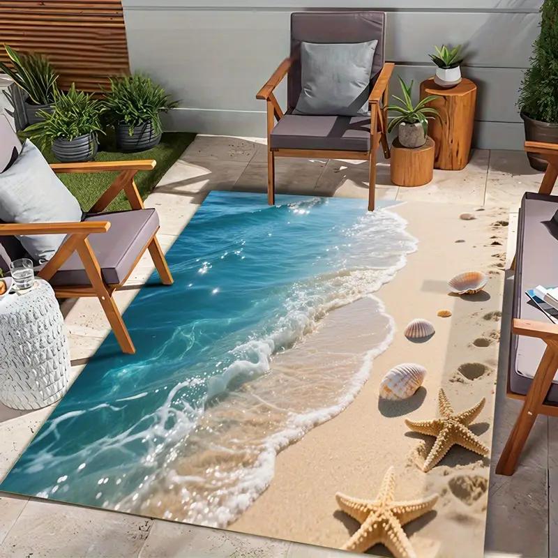 

3D Cave Crack Water Fire Design Rug Non-Slip Machine Washable Carpet Fashion Bedroom Living Room Beach Style Floor Mat 40x60cm