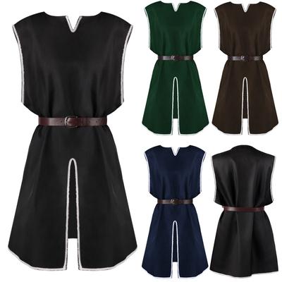 Medieval Men's Retro Knight Belted Round Neck Robe Halloween Battle Samurai Cosplay Costume