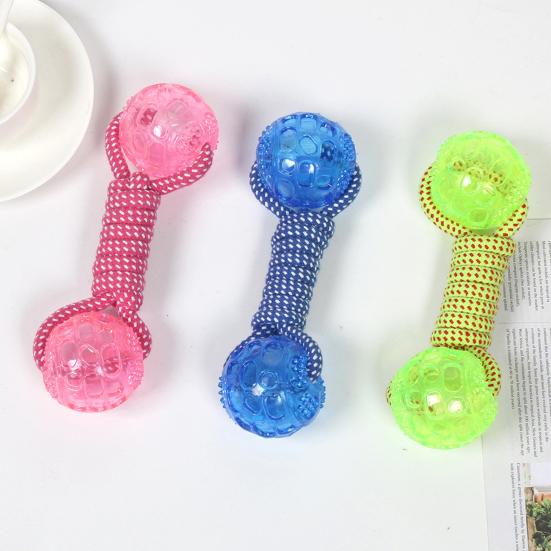 Hund Baumwollseil Kauspielzeug Hantelform Seilspielzeug mit strukturierten Bällen Interaktives Welpen Zahnungsspielzeug für Tauziehen Langeweile Linderung Zahnpflege