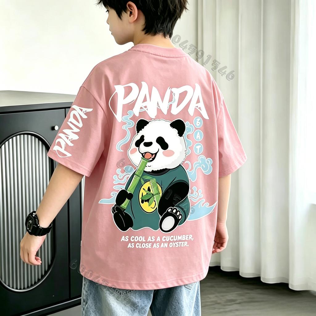 Nick Children's Cotton T-shirt, Boys and Girls, Summer Panda Animation Plant Series Kids' Short Sleeve for Parents and Children