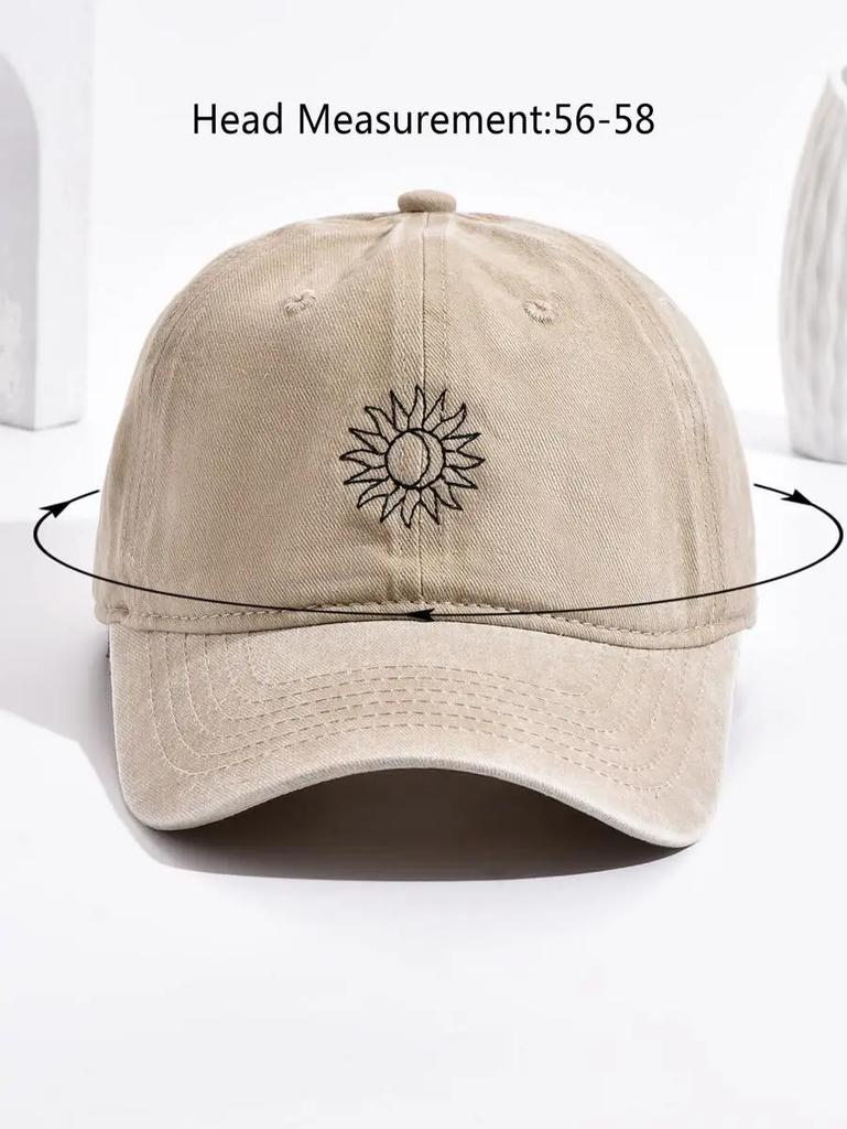 Unisex Sun Moon Embroidered Vintage Washed Adjustable Baseball Cap Casual Dad Hat For Outdoor Travel Daily Wear