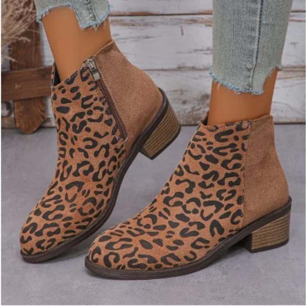 Bottes simples à talons épais pour femmes Hiver Nouveau Bout rond Daim Fermeture éclair latérale Semelle souple Antidérapant Résistant à l'usure Chaussures basses