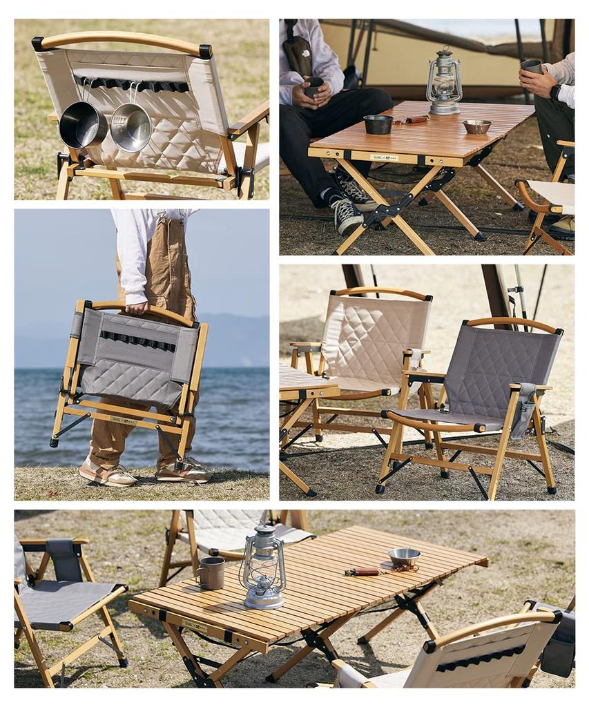 WAQ Folding Wood Chair Folding Wood Chair Low Chair Folding Chair Wood Chair Camping Chair Camping Chair Drink Holder (GRAY)