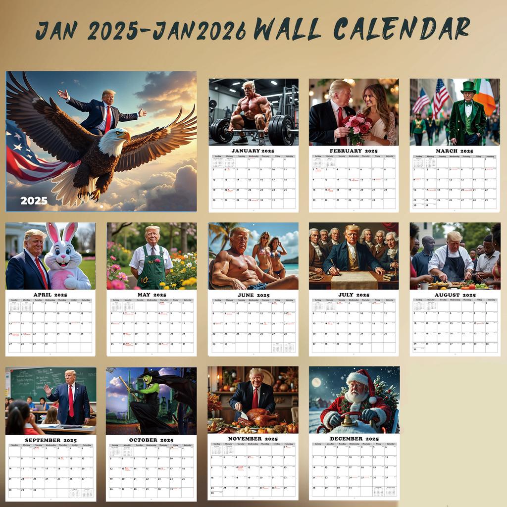Presidentveggkalender 2025 – Presidentdesign, Månedskalender med fantastiske bilder, Perfekt for MAGA-supportere, Premium glanset finish