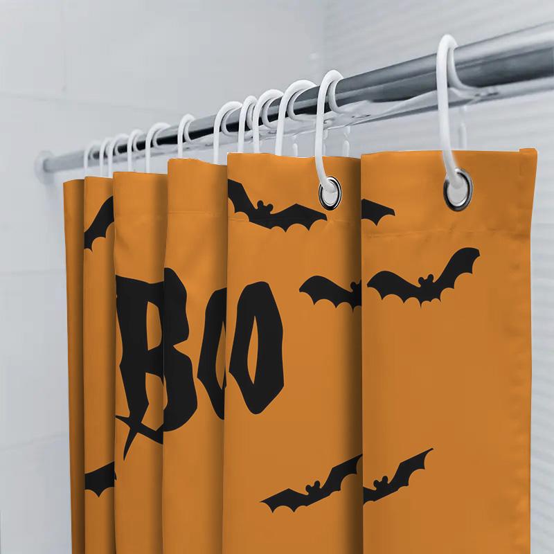 Halloween-Themed Shower Curtain With Boo Lettering And Spooky Cat Designs For Haunted House Decor In Bathroom Accessories