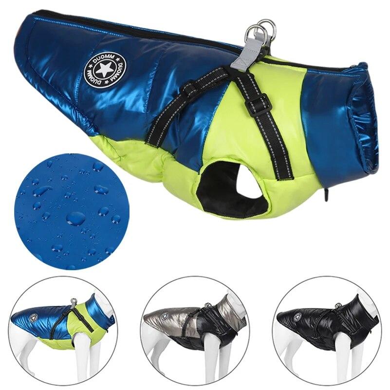 Large Dog Clothes Winter Warm Dog Jacket with Harness Reflective Puppy Outfit Waterproof Pug French Bulldog Labrador Costumes