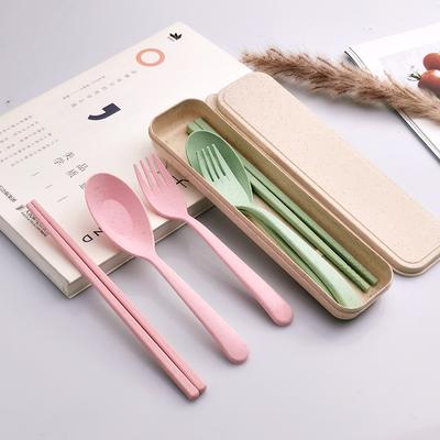 3in1 Wheat Straw Dinnerware Set Fork Spoon Knife Set Travel Picnic Camping With Case Portable Tableware Cutlery Set