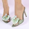 Big Size 42 43 Green Shoes For Women Summer Party Slippers Sandals Fashion Orchid Pointed Toe Thin High Heels Mules Slides