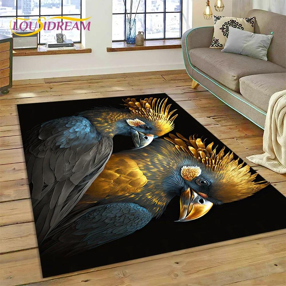 Niedlicher Teppich mit Traumvögeln, Papagei, Pfau, Cartoon-Motiv, für Schlafzimmer, Wohnzimmer, Zuhause, Sofa-Dekoration, Kinderspiel, große Deko-Bodenmatte