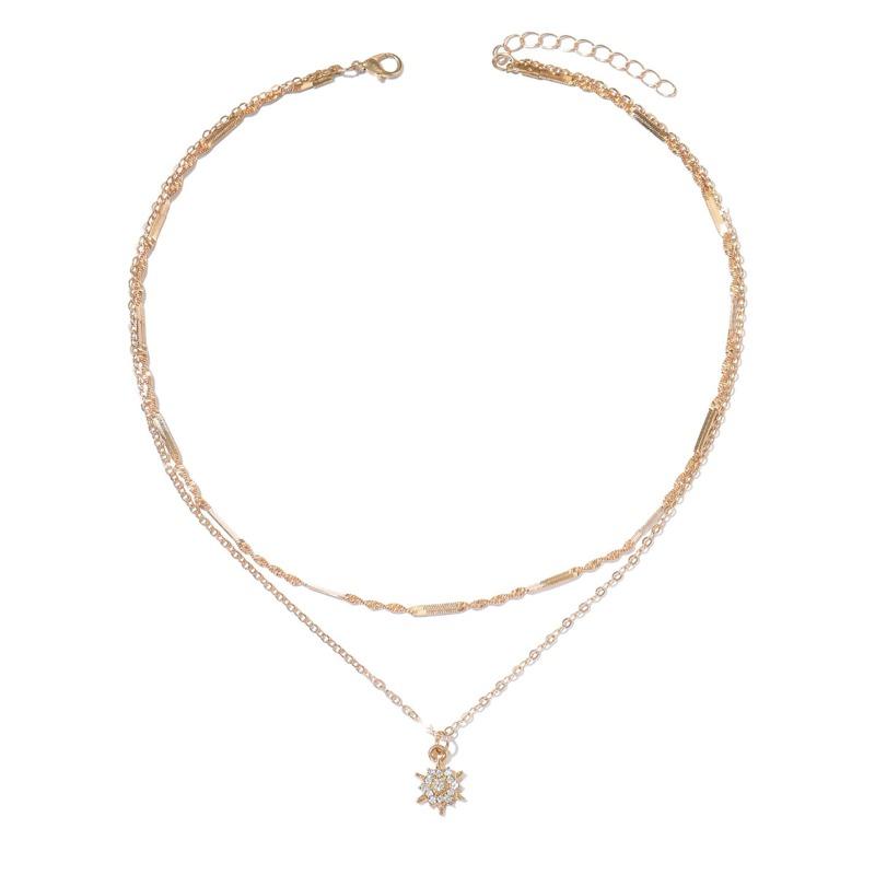 Niche necklaces, jewelry women's multi-layer stacked personalized sunflower octagram collarbone chain
