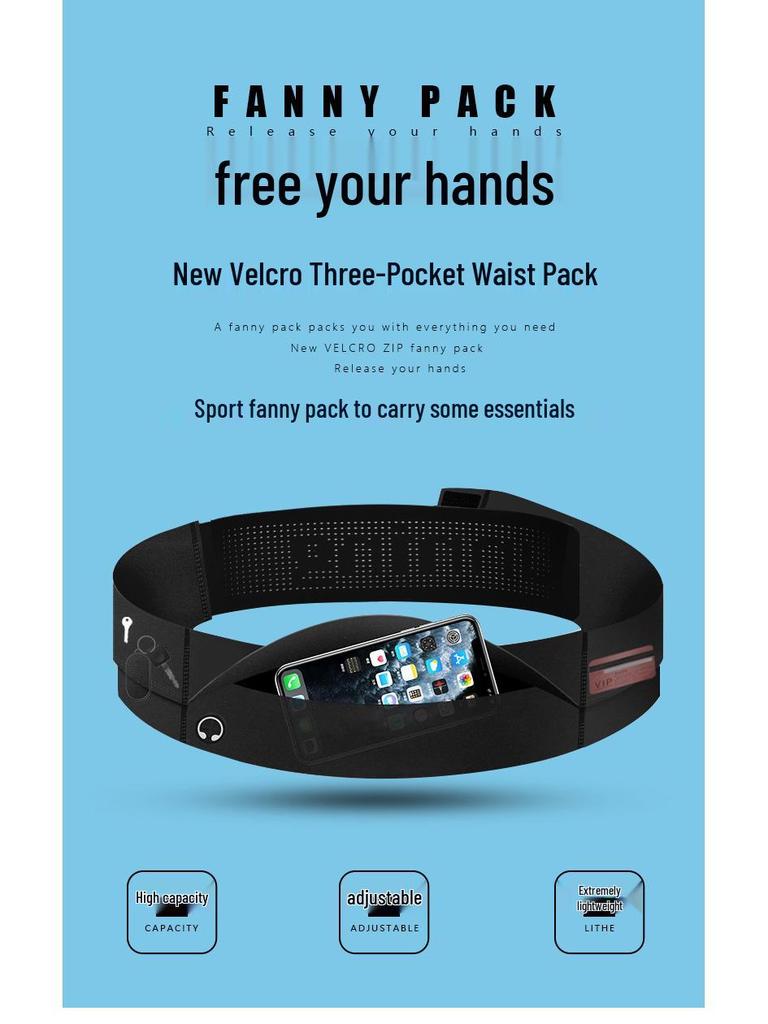 Unisex Large Capacity Elastic Running Waist Belt - Double Layer, Invisible Phone Storage for Marathon & Fitness