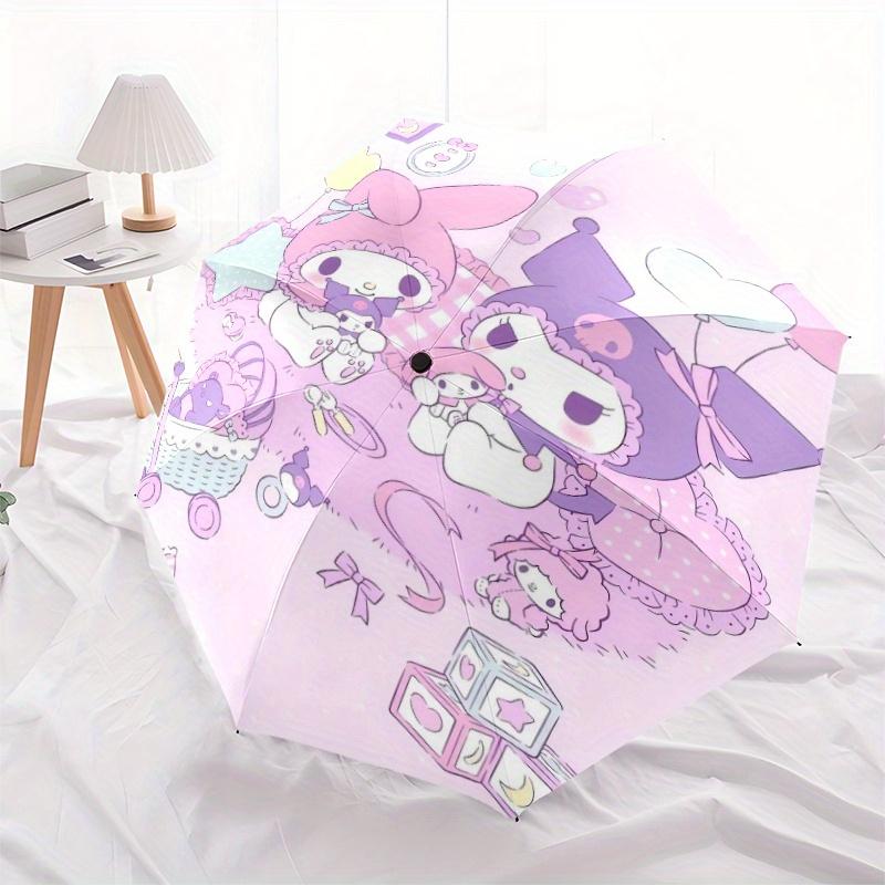Casual My Melody & Kuromi Automatic Opening and Closing Cartoon Umbrella - Lightweight 3-Fold Design, Suitable for Fans, Travel, Daily Use - Official