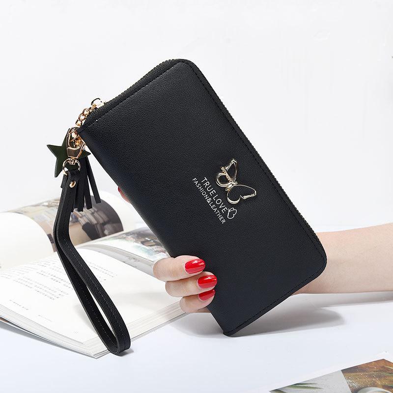 Women Long Zipper Coin Purses Tassel Design Clutch Purse Female Money Credit Card Holder Butterfly Luxury Brand Leather Wallets