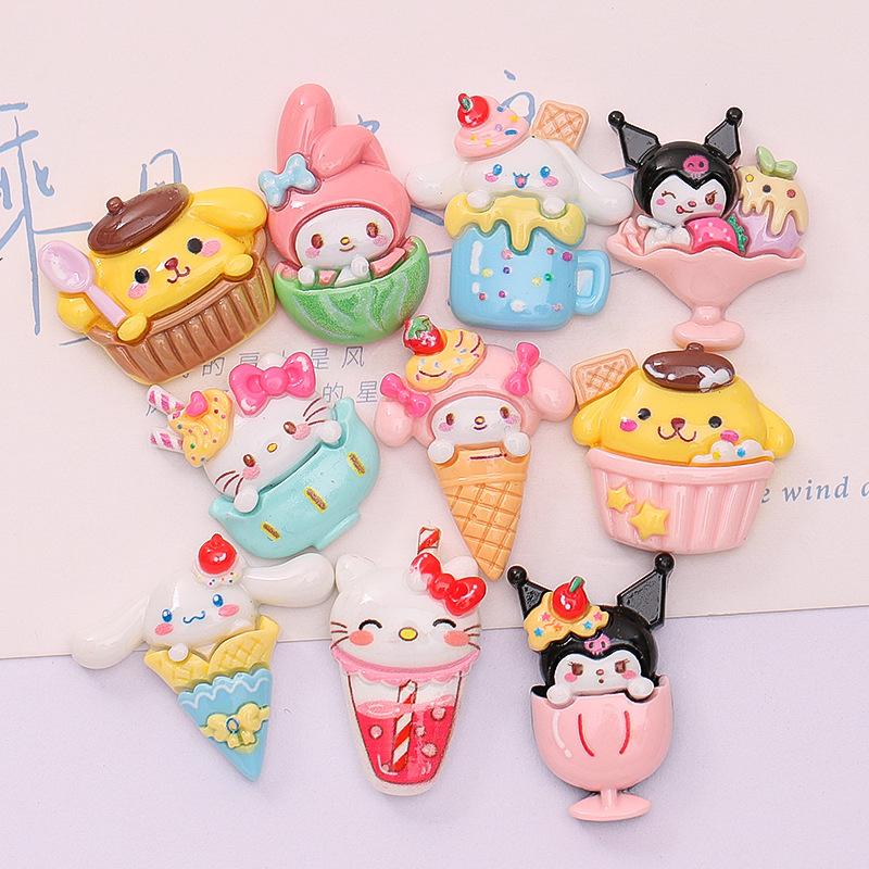10Pcs Kawai Bright Surface Cat Dessert Ice Cream Series Resin Flat Back Scrapbook Figurine Diy Bow Decor Accessories Crafts A3