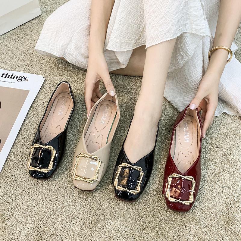 Shoes for Woman 2024 Red Moccasins Women's Summer Footwear Flat Flats Square Toe Low Heel Elegant Fashion Comfortable on Sale A