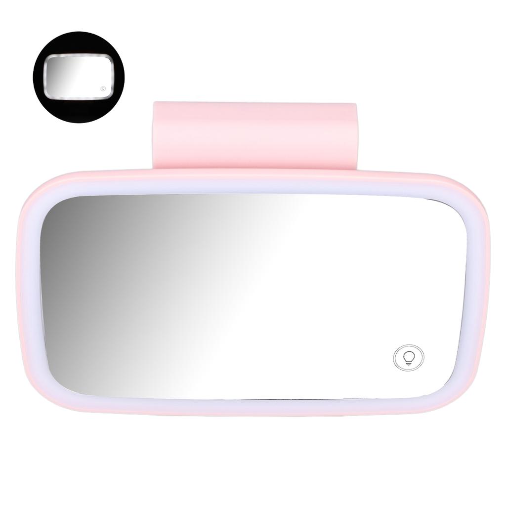 Car Sun Visor Makeup Mirror Surround LED Lights Touch Screen Plug and Play with Retractable Back ClipPink