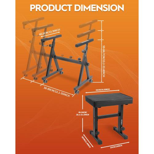STRICH Z-Shaped Piano Keyboard Stand & Chair Set for Stage, Studio, and Live Performances, Adjustable Height, Compatible with 54/61/73/76/88-Key Digit