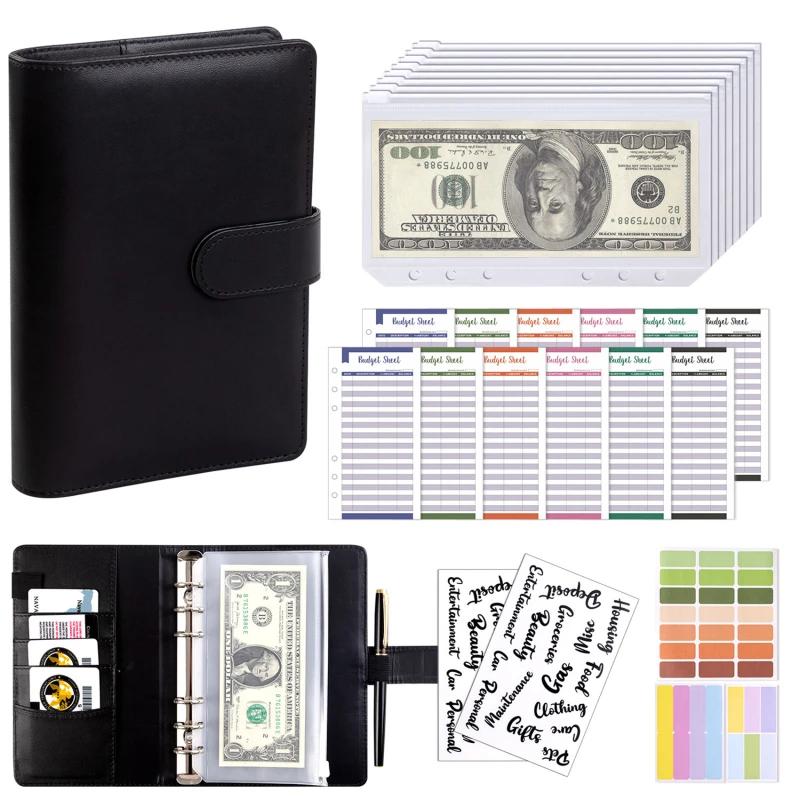 

Color A6 Budget Binders Planner 6 Hole 8 Zipper Envelopes 2 Stickers in One NoteBook Wallet For Save Money Organizer Cash System чёрный