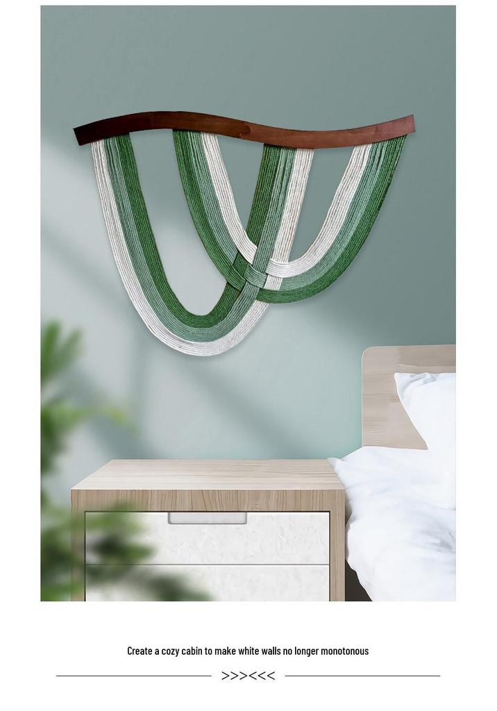 Nordic Curved Wood Tassel Tapestry: Cotton Rope Wall Hanging for Hallway, Living Room, or Bedside Decor.