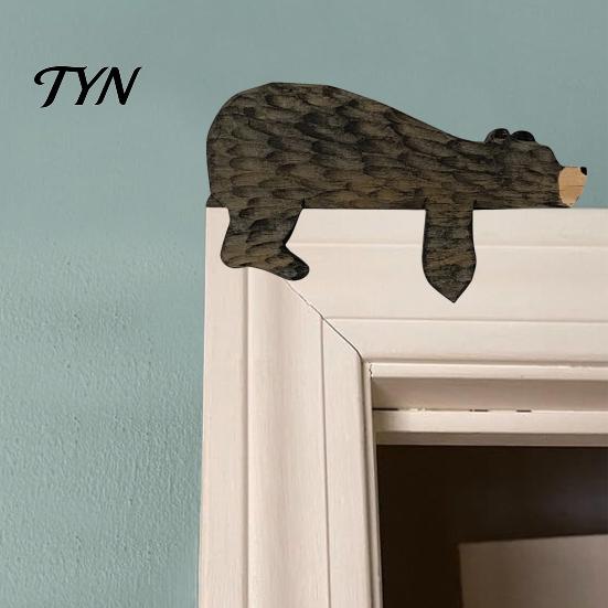 Nursery Door Frame Decoration Wood Brown Bear Topper, Adorable Shape Statue Decor, Nature Inspired Room Decor Animal Shelf Corner Wall Art for