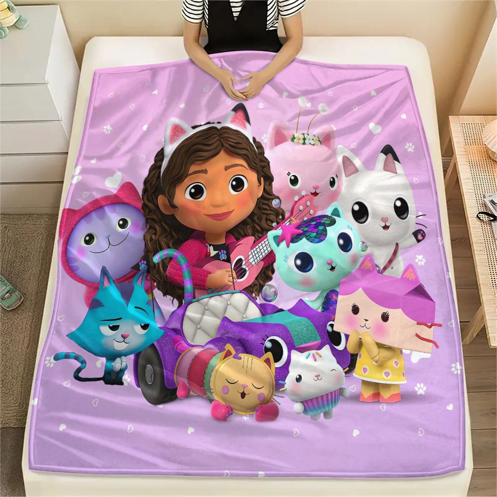 1Pc Gabby Dollhouse Print Flannel Blanket, High quality Comfortable for All Seasons, Home Decor, Warmth and Comfort, Perfect for Christmas Gifts