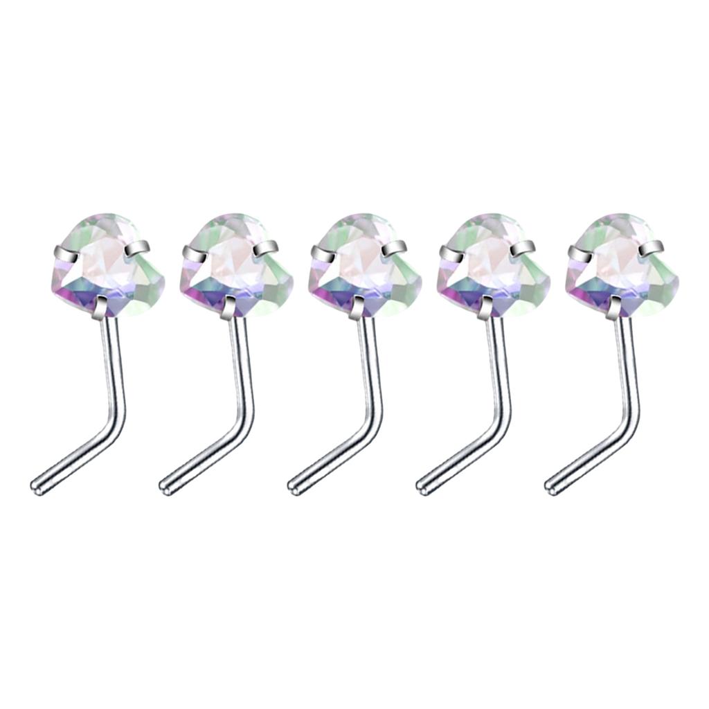 5Pcs Sturdy Alloy Nose Piercing Jewelry Set L Shape Studs and Hoops With CZ Designs Accessory for Stylish Look