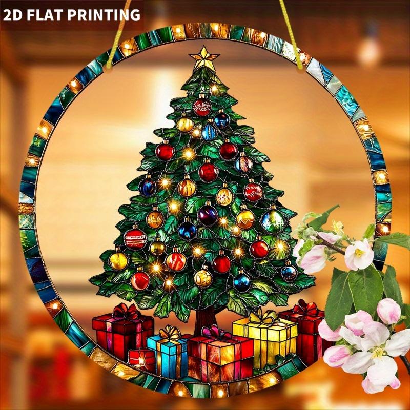 Illuminated Christmas Tree Sun Catcher. 7.87" Circular Acrylic with 3D Effect for Holiday Decor.