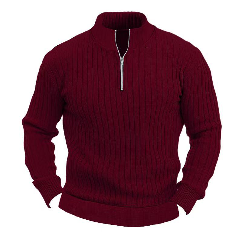 

2025 Men s Autumn Half-Zip Knit Sweater - European & American Casual Style, Solid Color, Stand Collar, Long Sleeve. L