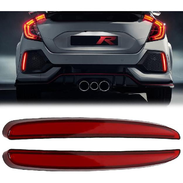 

Светодиодные отражатели в задний бампер с дымчатыми линзами для Honda Civic Hatchback, Type-R, SI 2017 2018 2019 2020 2021, Задний фонарь с последовательным указателем поворота, красный