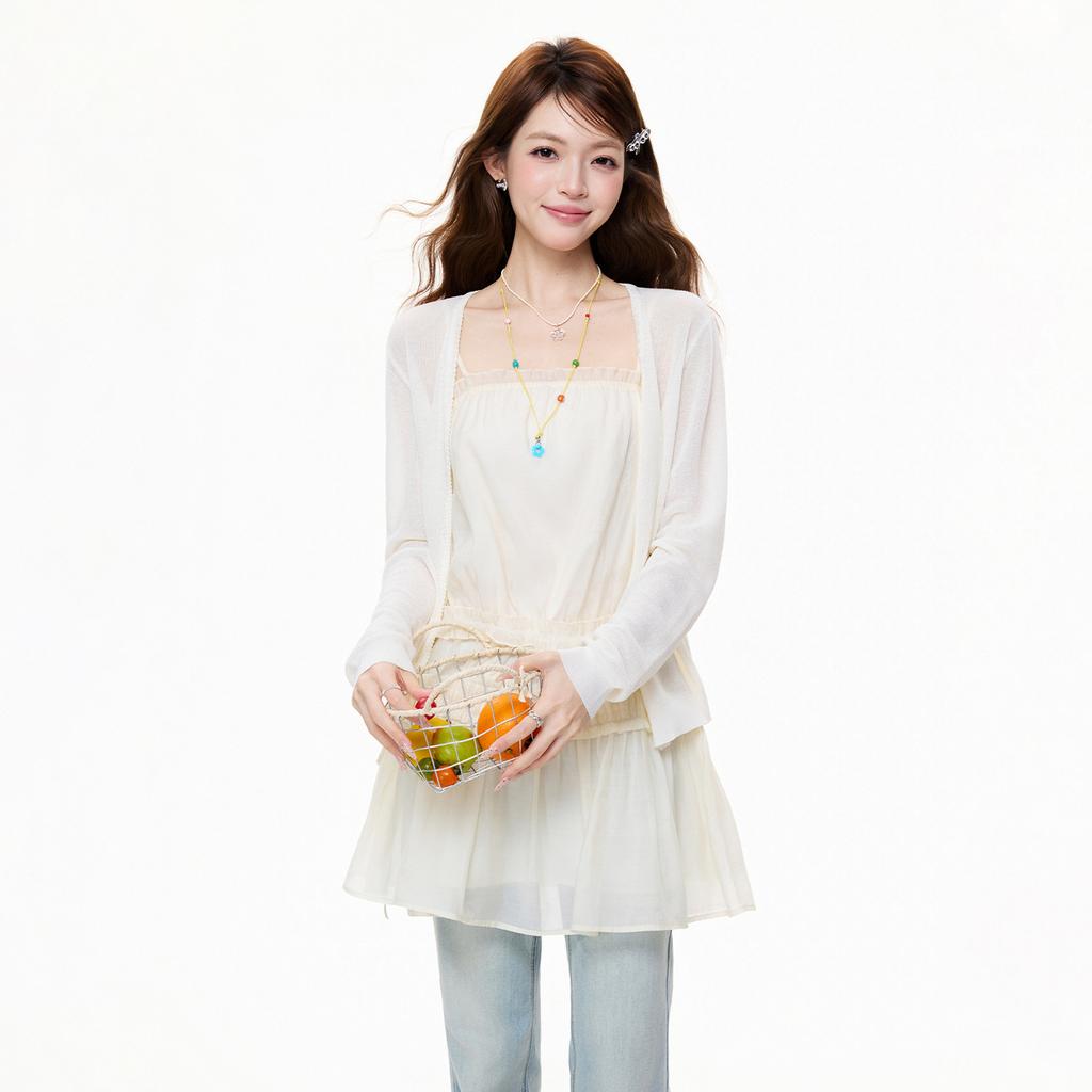 Apricot Small Fragrant Style Lace Hem Sling Vest Women's Summer New Slim-fit Pleated Sleeveless Top