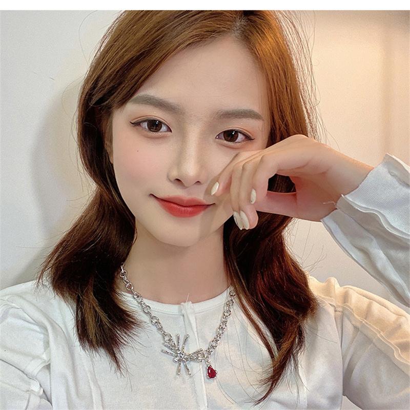 2024 Hip Hop Silver Color Choker Necklace Punk Spider Ruby Chain Necklace For Women Fashion New Party Jewelry Accessories