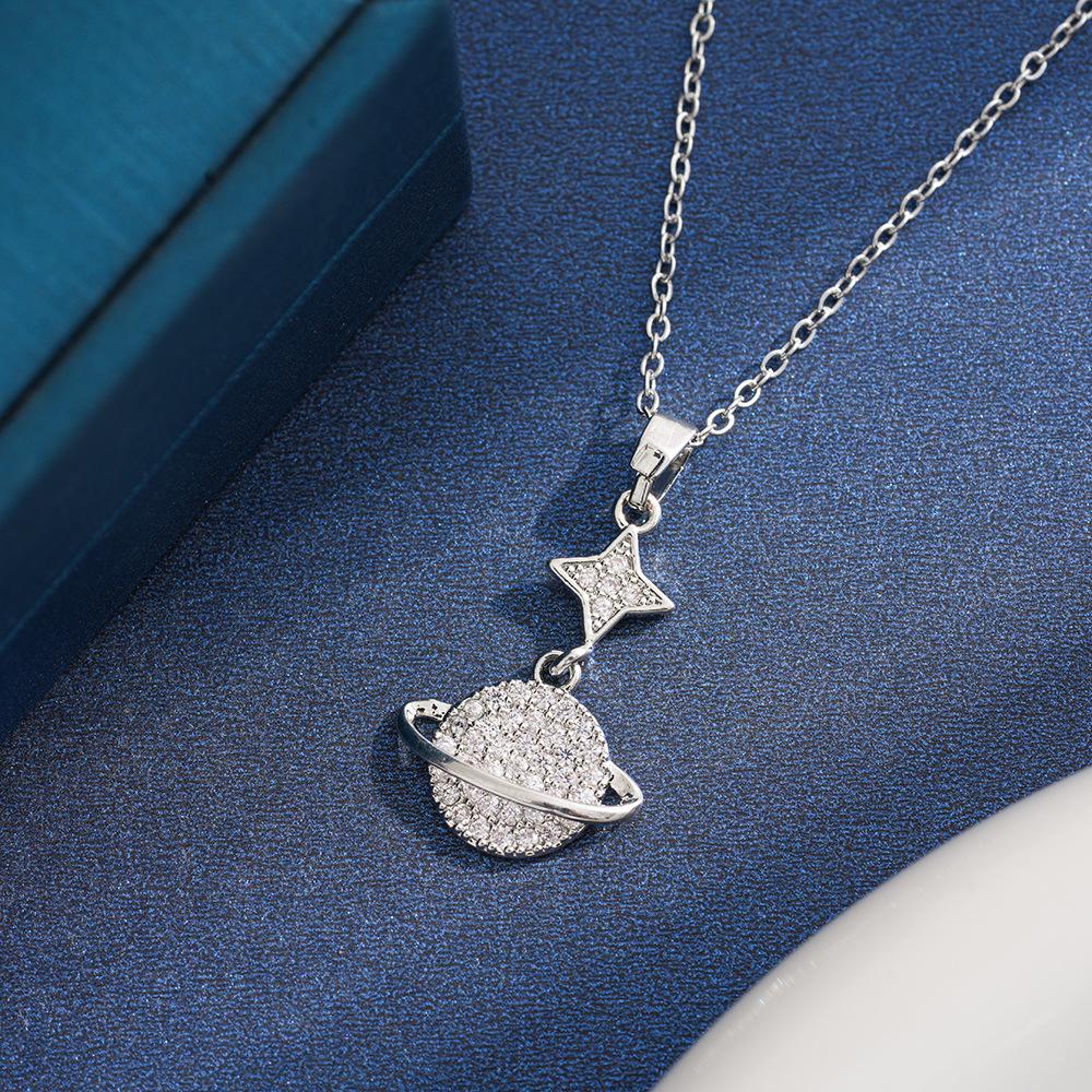 Zircon Planet Pendant: Japanese-Korean Style Necklace for Women - Niche Design  Elegant Charm