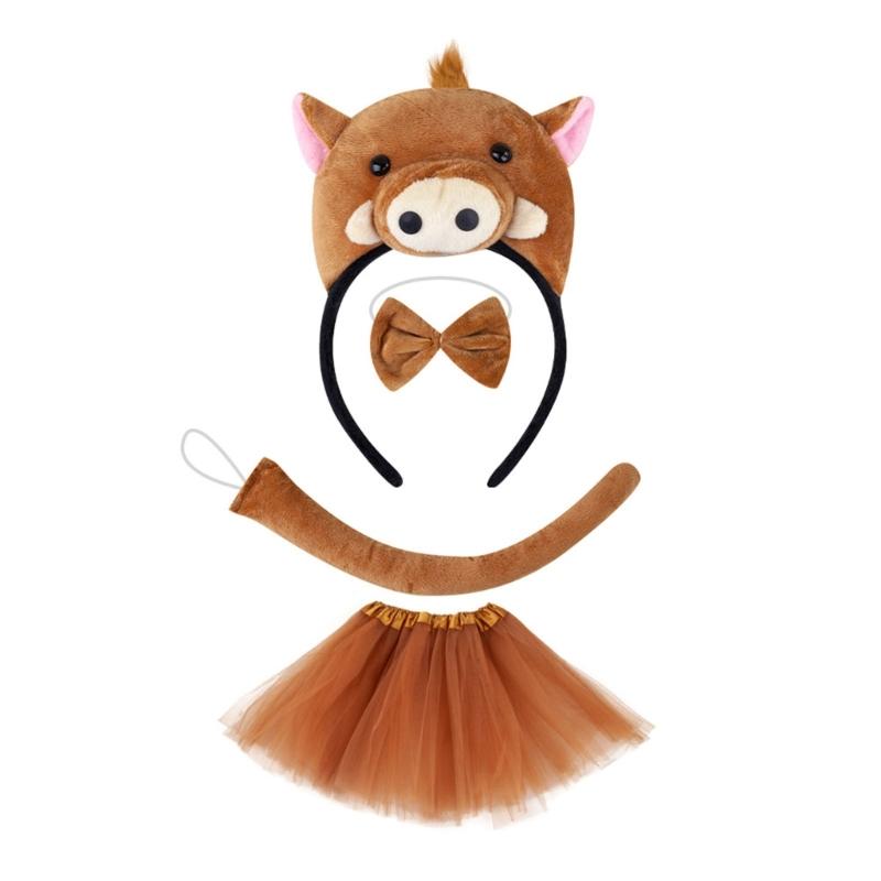 Piggy Costume Set Includes Piggy Tail Headband Bowtie Glove Skirt Halloween Piggy Role Play Outfit for Kid Cosplay