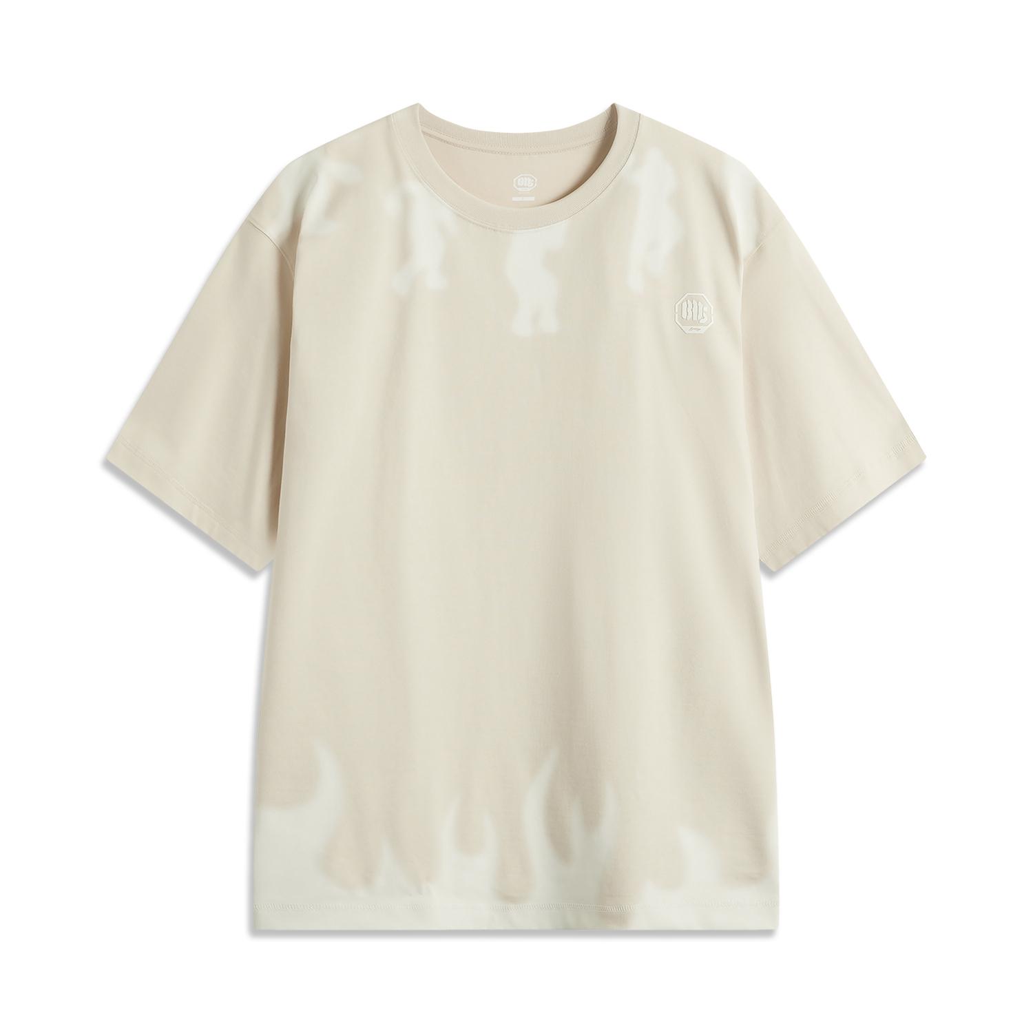 

Li-Ning Comfortable Casual Moisture-Wicking Round Neck Pullover Letter Loose Short Sleeve T-Shirt Men Tops Beige AHSU827-1