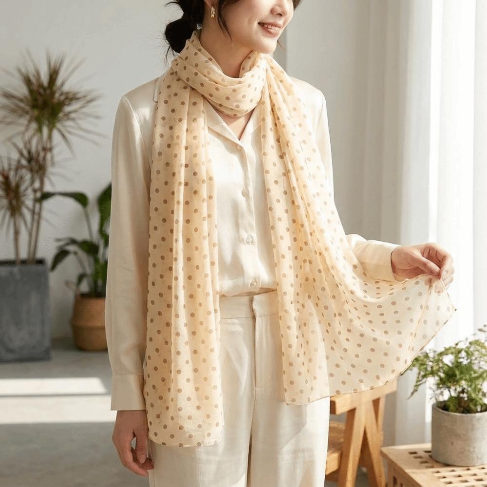 Thin Chiffon Polka Dots Printed Scarf Breathable Long Beach Silk Scarf Sun Protection Shawl Travel