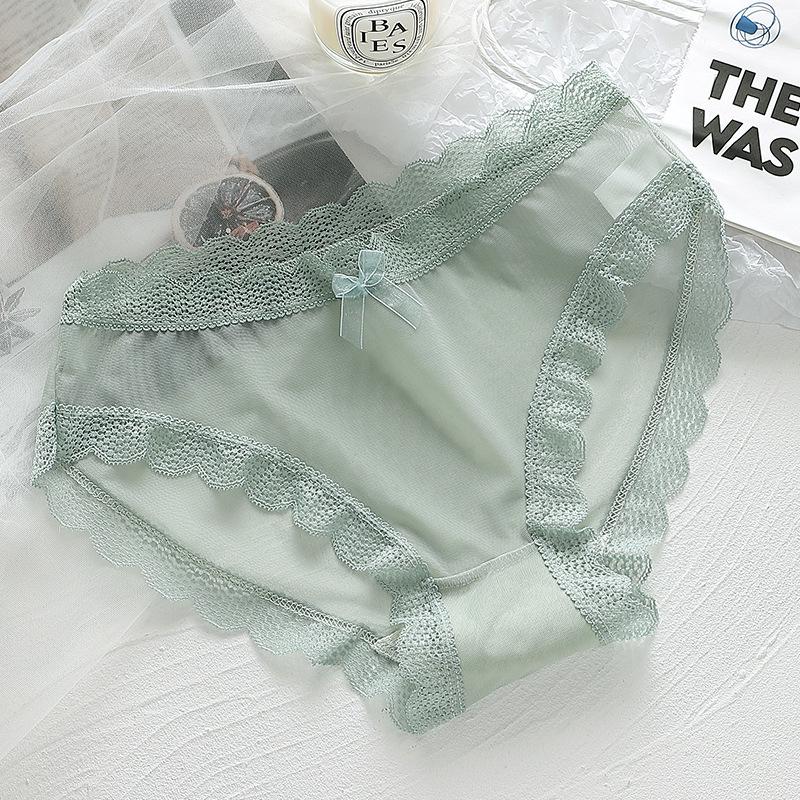 Women's Seamless Mesh Panties with Lace Edge and Bowknot