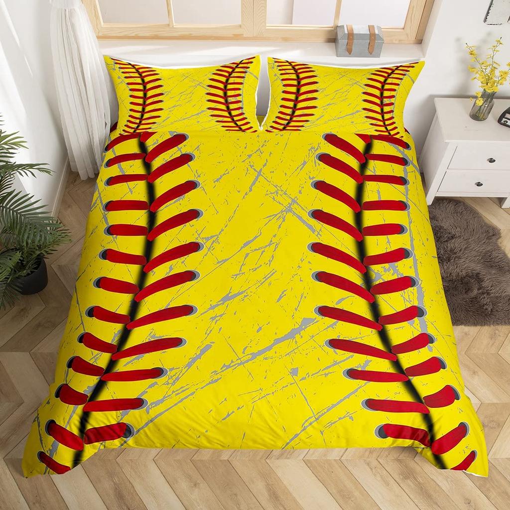 Set Biancheria da Letto Baseball per Bambini Set Copripiumino Sport con Palla Singolo King per Ragazzi Adolescenti Poliestere Mazza da Baseball Guanti Copripiumino