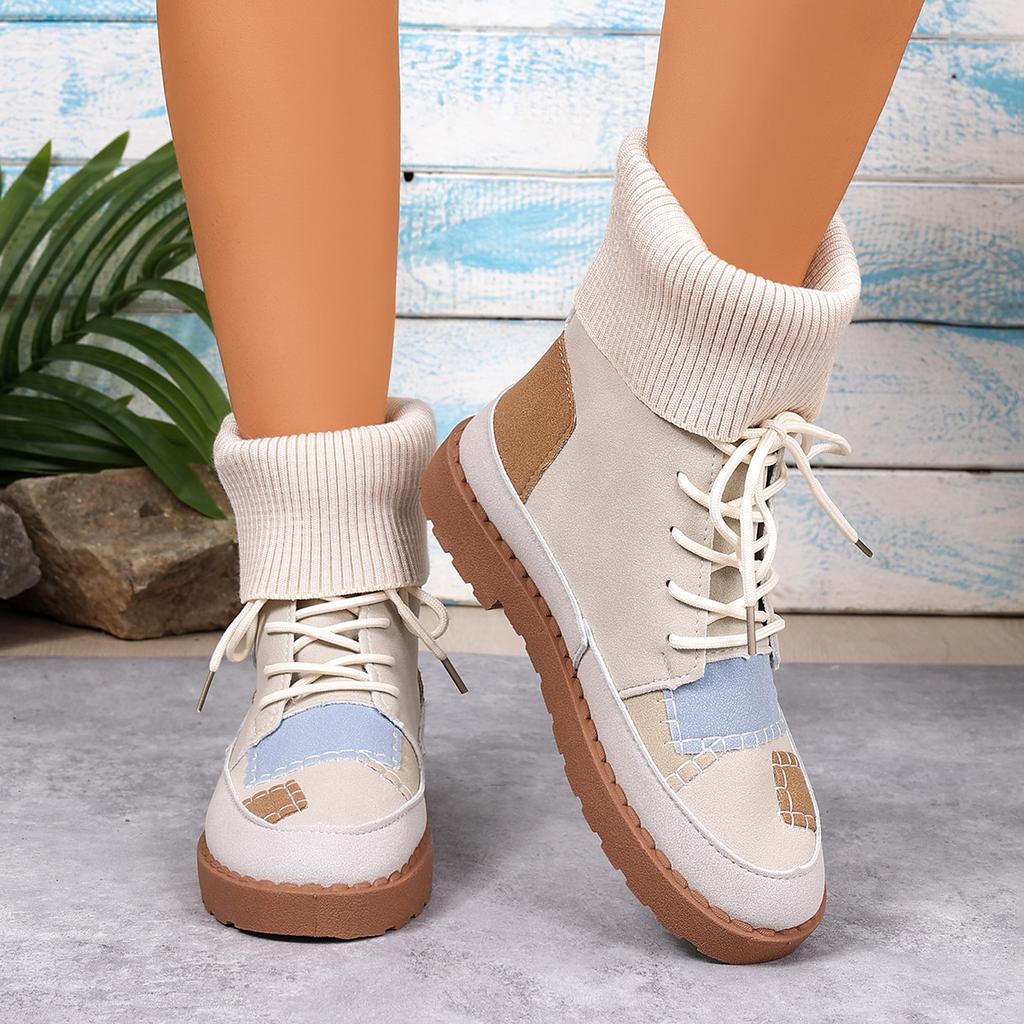 Women Boots Mixed Colors Women Shoes 2025 New Winter Punk Goth Ankle Boots Women Retro Round Toe Sewing Handmade Platform Shoes