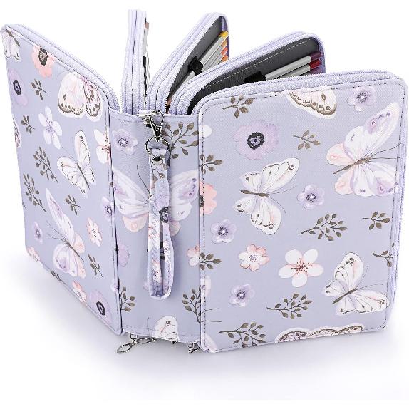 BTSKY Colored Pencil Case- 200 Slots Pencil Holder Pen Bag Large Capacity Pencil Organizer with Handle Strap Handy Colored Pencil Box with Printing