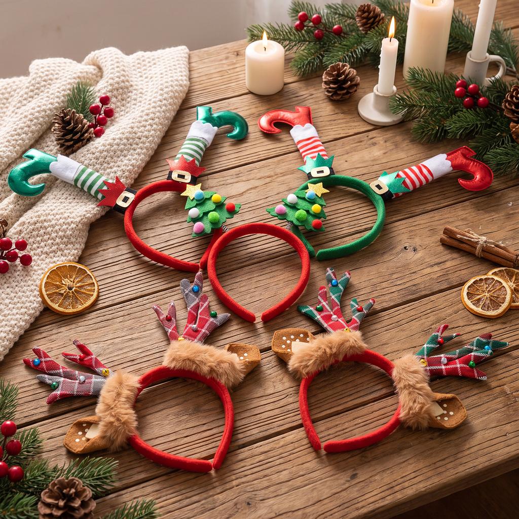 Christmas Party Headband, Elf Leg & Antler Cartoon Hair Hoop for Adults & Kids