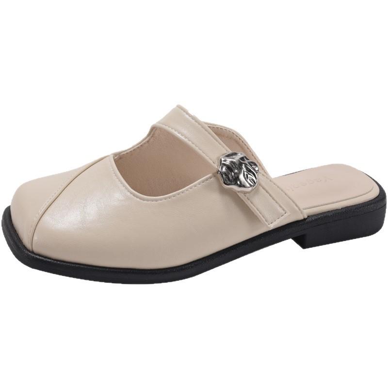 Tragen Sie flache, vielseitige, quadratische, coole Hausschuhe für Damen 2025 neu Frühling und Sommer niedriger Absatz Retro Lazy Bag Kopf halbe Schleppe