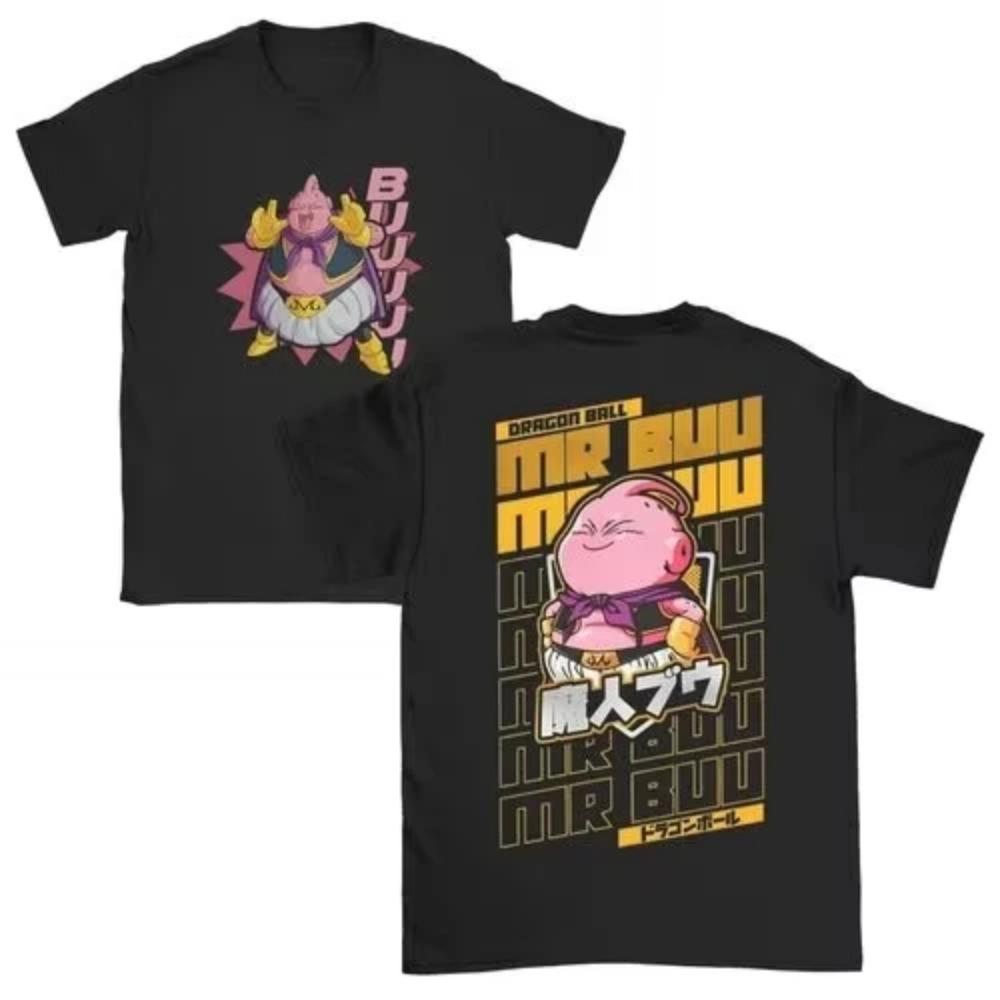 Maglietta estiva da uomo in cotone a maniche corte con scollo tondo e stampa kawaii Majin Buu Gym Ball Z Fitness Anime per genitori