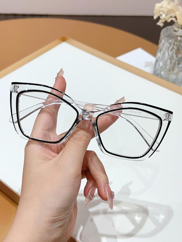 1Pc Women's Fashion Cat Eye Frame Glasses Transparent Lens Frame Hook Line Suitable for Daily Wear and Photo Trendy Glasses