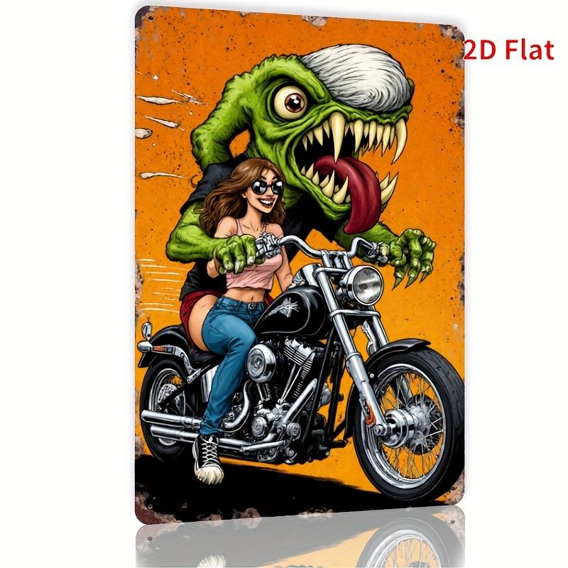 

Vintage Metal Wall Decor Sign An interesting vintage sign featuring a vintage mouse riding a motorcycle 20x30cm（7.8x11.8inch）