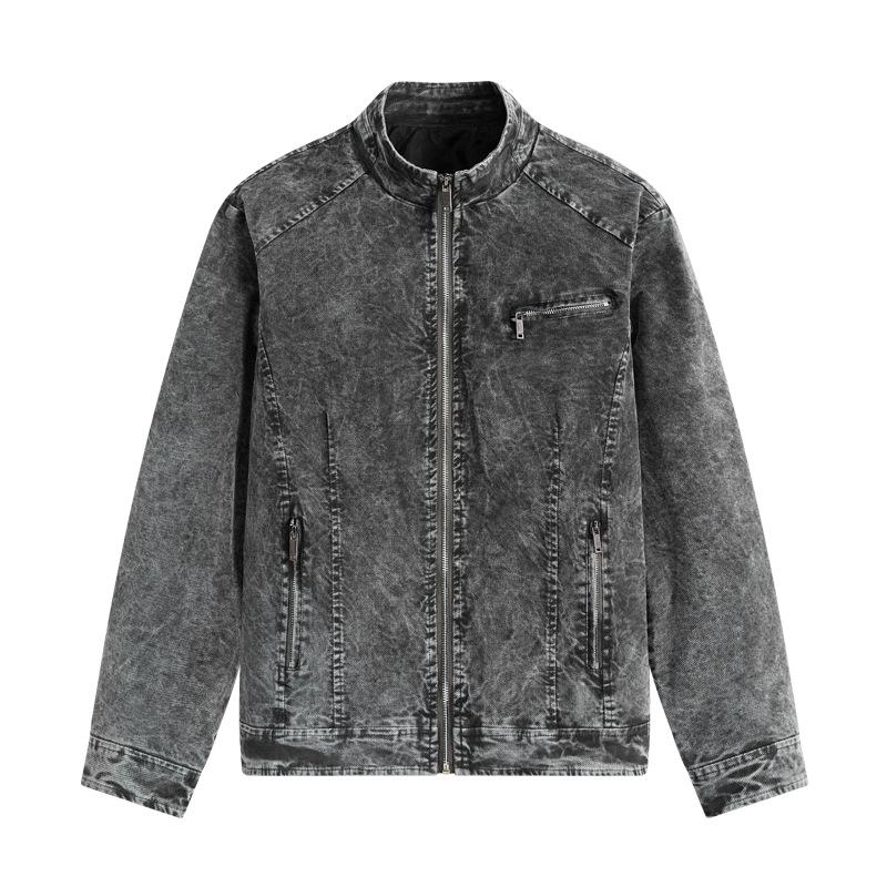 Men`s Retro Distressed Denim Jacket Stand