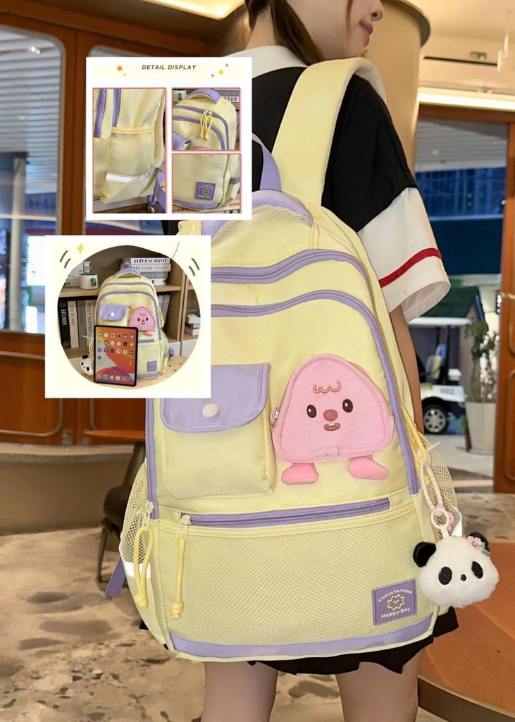 YYBEIQII Mochila Escolar Fofa de Grande Capacidade para Ensino Fundamental e Médio Mochila Leve Coreana com Laço Estiloso e Fofa e Adequada para