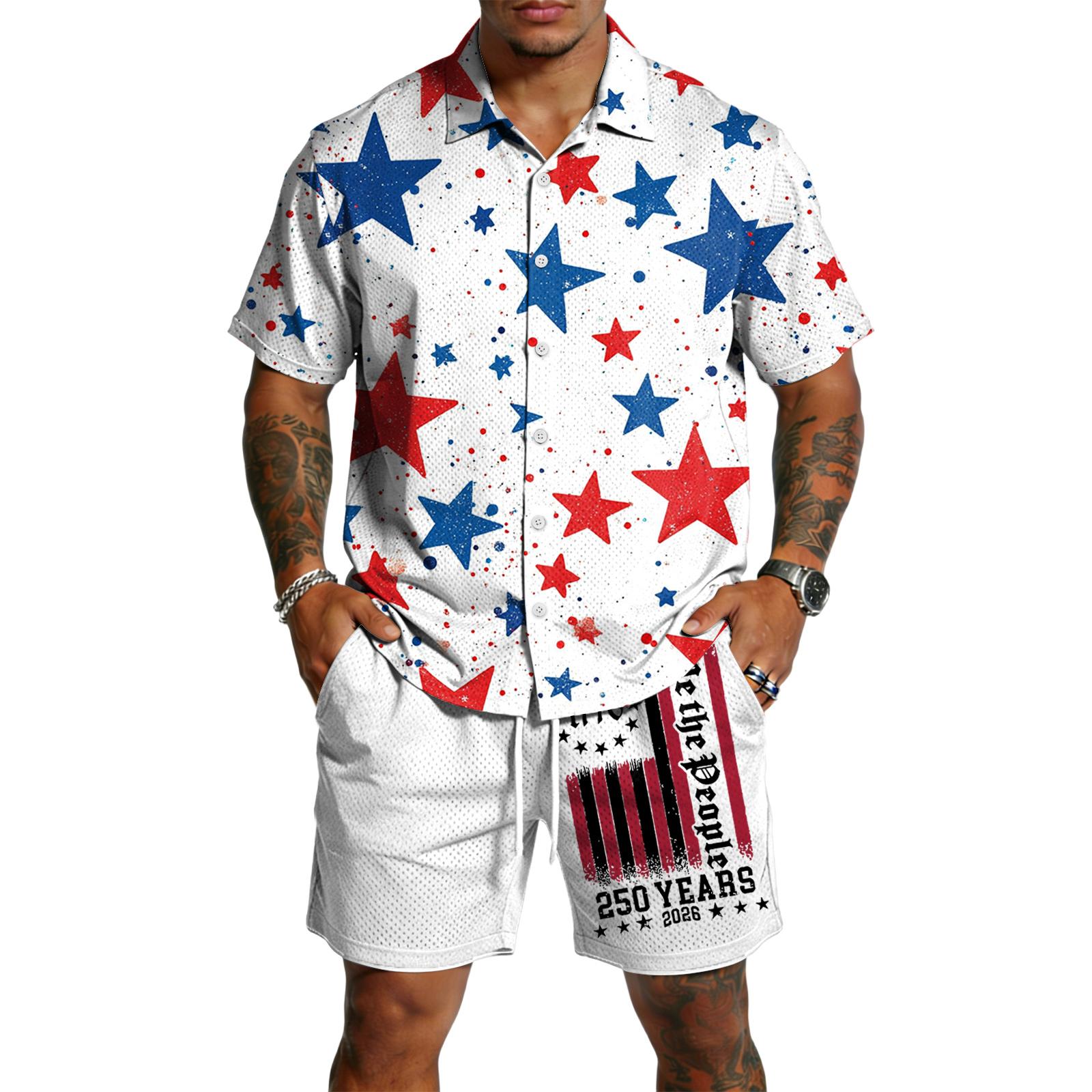 

Men s Casual Lightweight Breathable Short-Sleeve Shirt And Shorts Set XL